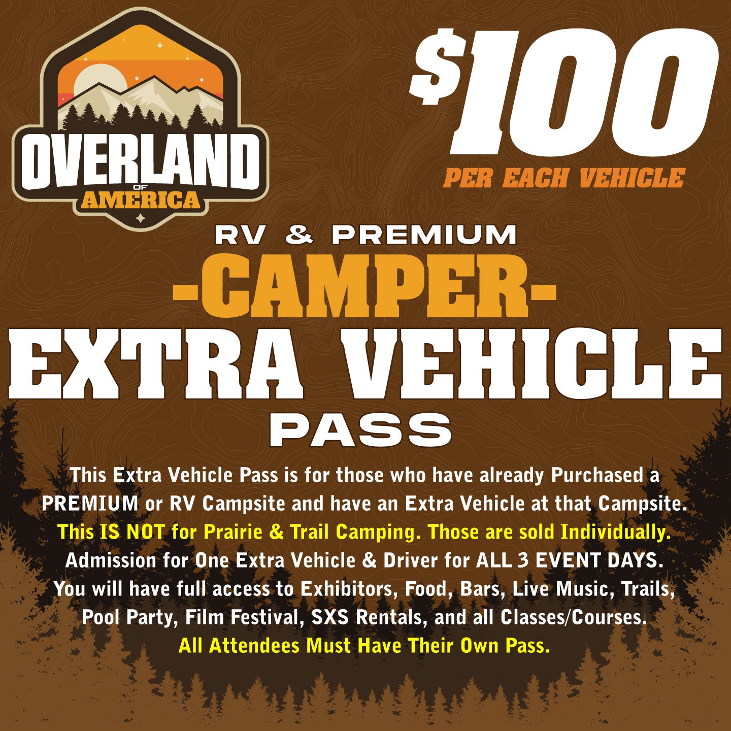 Overland of America: RV & Premium Camper Extra Vehicle Pass